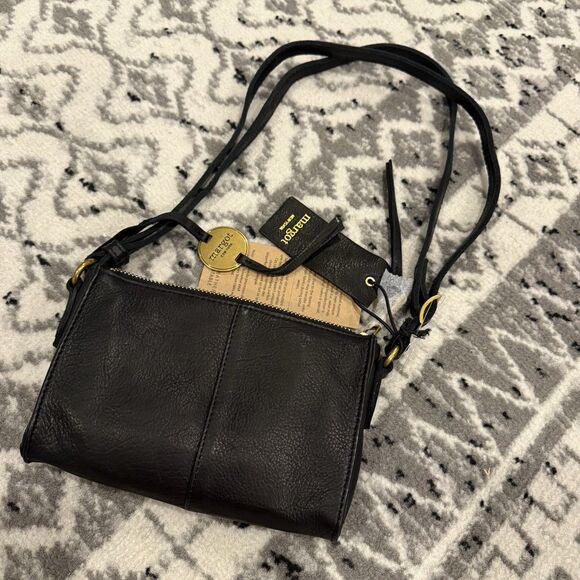 MARGOT Black Genuine Leather Crossbody shoulder Bag Aiden Wallet On String NWT - Picture 4 of 11